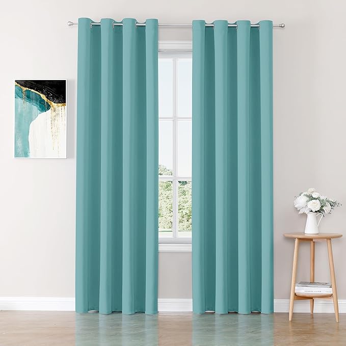 ChrisDowa Blackout Curtains 72 inches Long for Bedroom - 2 Panels Set Grommet Thermal Insulated Room Darkening Curtains for Living Room (Aqua, 52 x 72 Inch)-Ruum Studio Home