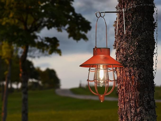 YAKii 6 Pack Solar Lantern Hanging Waterproof Outdoor Metal Solar Lamp with Warm White Light Decorate for Yard Garden Pathway Patio Porch (Red)-Ruum Studio Home