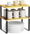 SpaceAid Cabinet Shelf Organizers 2 Pack, Kitchen Counter Rack Shelves Riser, Stackable Expandable Spice Rack, Pantry Cupboard Storage Organization (Black and Natural, Short)-Ruum Studio Home