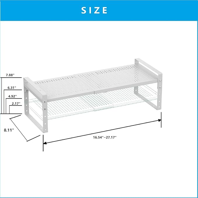 Expandable,Adjustable & Stackable Spice Rack, Cabinet Kitchen Countertop Shelf Organizer,Metal Pantry Storage Shelves - Space-Saving Storage Solution(1Pack/White/Medium)-Ruum Studio Home