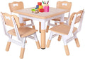 FUNLIO Kids Table and 4 Chairs Set, Height Adjustable Toddler Table and Chair Set for Ages 3-8, Easy to Wipe Arts & Crafts Table, for Classrooms/Daycares/Homes, CPC & CE Approved（5-Piece Set）-Ruum Studio Home