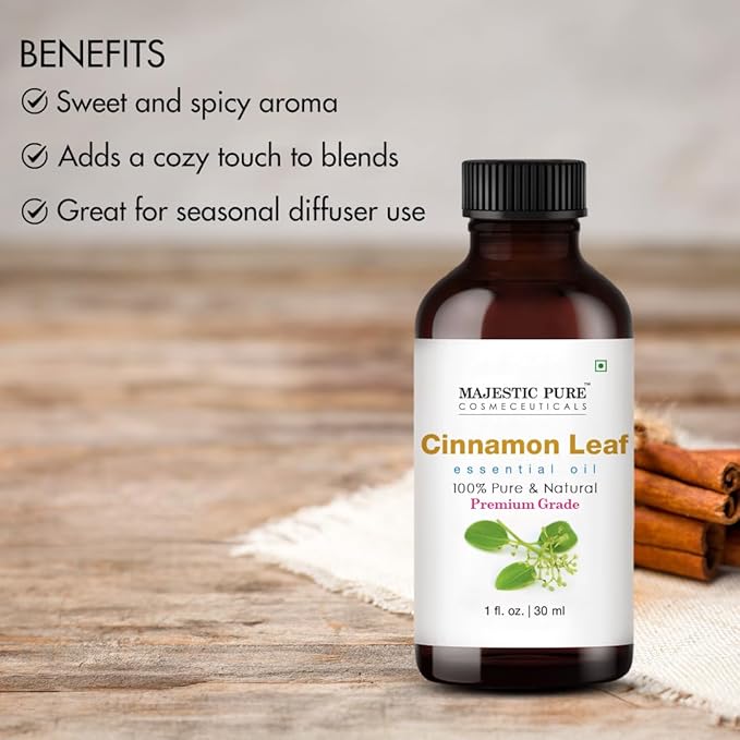 Majestic Pure Cinnamon Essential Oil with Glass Dropper - 1 Fl Oz - 100% Pure and Natural Cinnamon Oil - Premium Grade Essential Oils for Diffuser, Aromatherapy, Soap and Candle Making-Ruum Studio Home