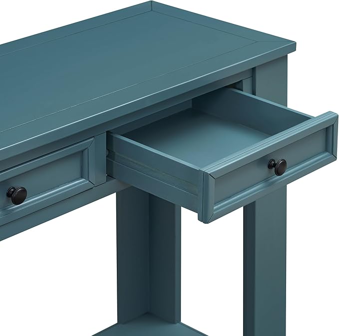 Solid Wood Console Table,63 in Long Sofa Table Entryway Table with 4 Drawers and Bottom Shelf for Hallway Living Room Couch Table,Fully Assembled (63" Dark Blue)-Ruum Studio Home