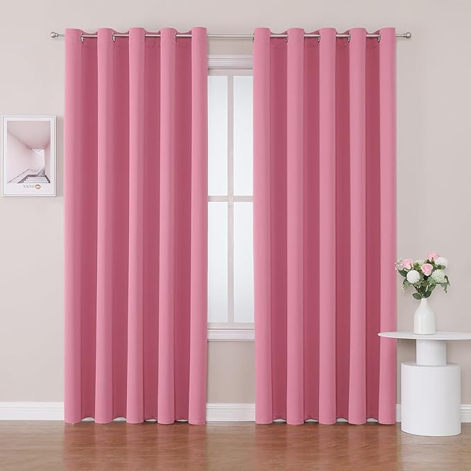 ChrisDowa Blackout Curtains 70 inches Wide for Bedroom - 2 Panels Set Extra Wide Grommet Thermal Insulated Room Darkening Curtains for Living Room (Pink, 70 x 84 Inch)-Ruum Studio Home