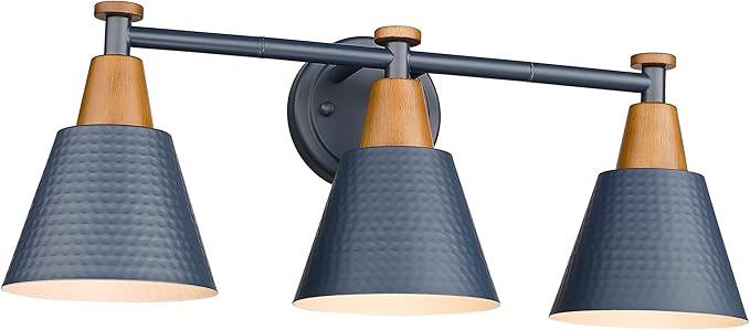 FEMILA Bathroom Vanity Light, 3-Light Modern Bathroom Light Fixture with Hammered Metal Shade Finish, Dark Blue Wall Sconce Lamp Lighting for Bedroom, 4FG59B-3W Blue-Ruum Studio Home
