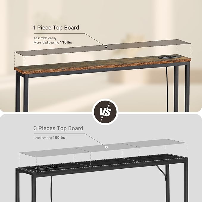 ELYKEN 2 Pack 5.9" Narrow Console Sofa Table with Power Outlets, 5.9" D x 39.4" W x 31.1" H Long Couch Table with Metal Frame and Charge Station with 6.5’ Extension Cord, Rustic Brown-Ruum Studio Home