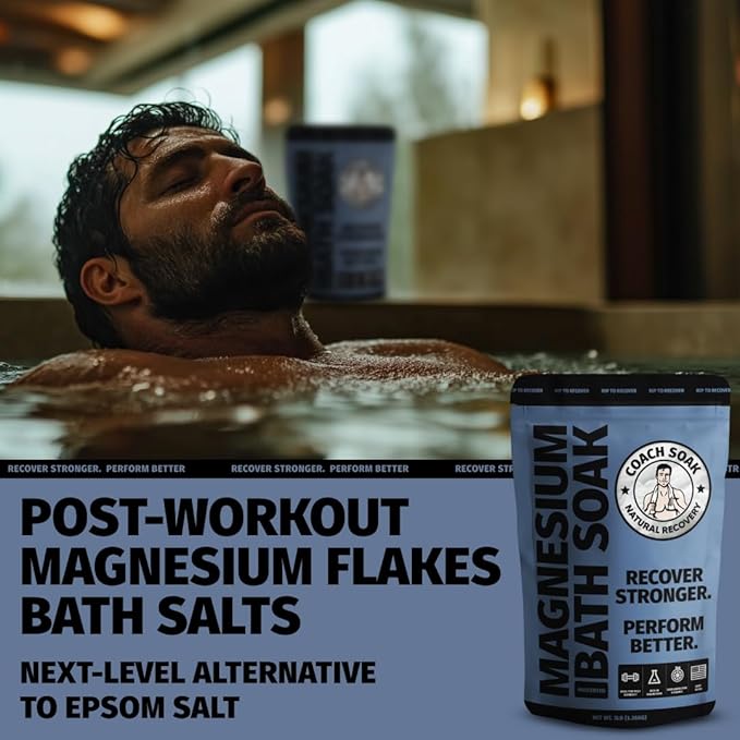 Coach Soak Recovery Bath Soak - Alternative to Epsom Salt Bath Soak - Fast-Absorbing Pure Magnesium Flakes with 21 Minerals, Bath Salts & Essential Oils - 3 lb (1 Pack) - Unscented-Ruum Studio Home
