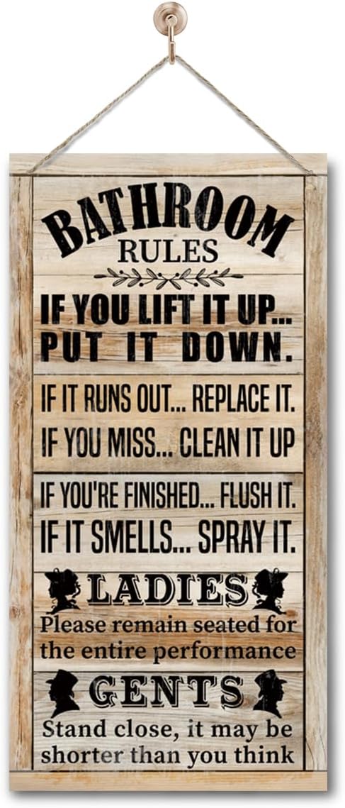 Rustic & Funny Bathroom Signs - Western & Farmhouse Bathroom Rules Wall Decor E1-Ruum Studio Home