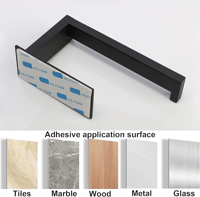 Toilet Paper Holder, Self Adhesive Tissue Holder Stainless Steel Rustproof Paper Roll Holder, No Drilling Easy to Install, Toilet Paper Rack Suitable for Office, Bathroom (Matte Black)-Ruum Studio Home