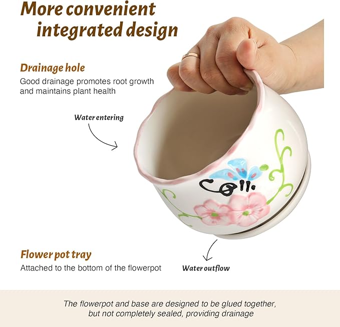 Ceramic Plant Pots with Drainage Holes and Saucers, Round Flower Pots for Indoor Plant, 3.9/5.2/6.7 Inches Flower Large Planters Set of 3-Ruum Studio Home