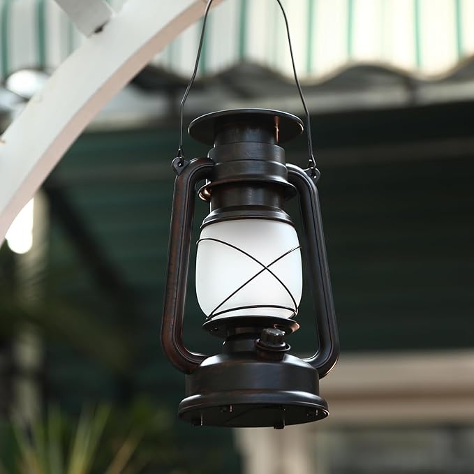 2 Pack Solar Hanging Lantern Outdoor, Solar Powered, Auto On/Off Waterproof LED Flame Umbrella Vintage Lights for Garden, Patio, Yard, Flickering Flameless Candle Mission Lights for Table, Party-Ruum Studio Home