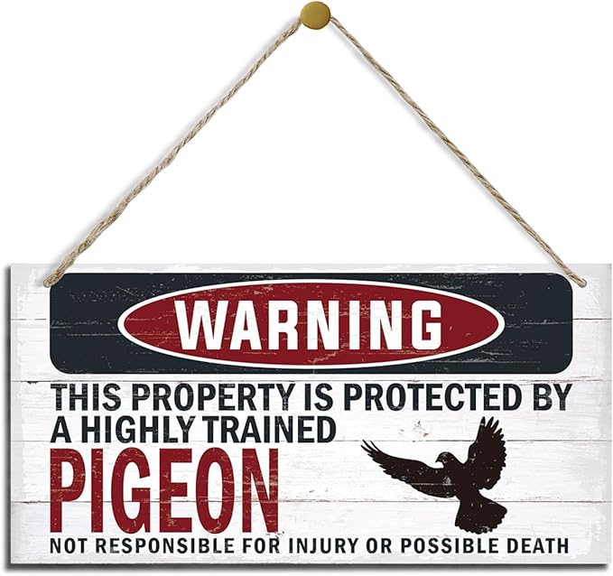 Warning Sign, Pigeon Warning Wood Plaque Sign, Funny Door Signs, Decorative Wood Hanging Suspension Plaque, Farmhouse Wooden Wall Decor, Outdoor Hanging Wooden Signs-Ruum Studio Home