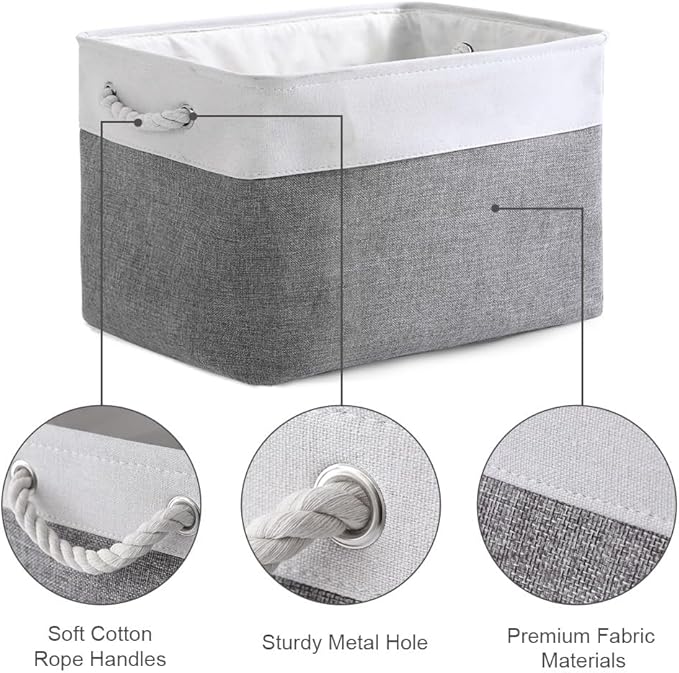 TheWarmHome Organization and Storage Basket for Organizing - 3 Pack 16x12x12 inch Cube Storage Bin Fabric Storage Cubes for Organizer Cloth Gift Toy Closet (White & Grey)-Ruum Studio Home