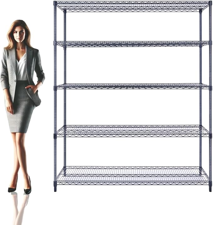 60"x18"x72" Black 5-Tier Premium Wire Shelving NSF 4000 LBS MAX Capacity Heavy Duty Steel Storage Rack for Warehouses, Garages, Hospitals, Commercial Spaces, & Schools w/Premium Wheels-Ruum Studio Home