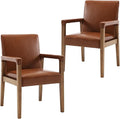 Mid Century Modern Dining Chairs Set of 2 Faux Leather Upholstered Living Room Side Chair, Kitchen Arm Chair with Solid Wood Legs for Home Kitchen & Restaurant, PU Brown-Ruum Studio Home
