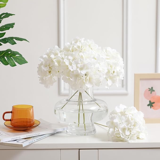 Tifuly Hydrangea Artificial Flowers -12 pcs Realistic Fake Hydrangea Silk Flowers with Stems Faux Hydrangea Flowers Heads for Office Home Party Wedding Centerpiece DIY Floral Decor (White)-Ruum Studio Home