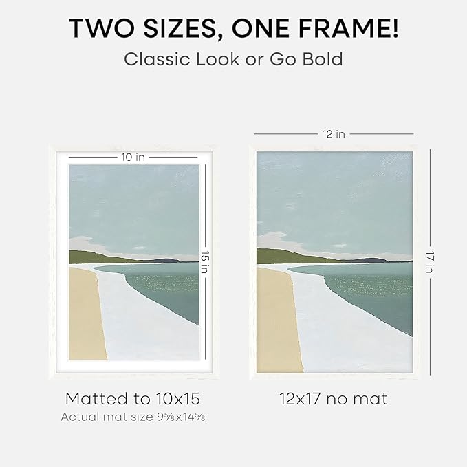 Homeforia 12x17 White Picture Frame, High End Oak 12x17 White Wooden Poster Frames with Mat 10x15 for Print, 12 x 17 Wood Frame Matted to 10 x 15 Photo, 17x12 Frame, Tempered Glass, Wall Kit, Set of 1-Ruum Studio Home