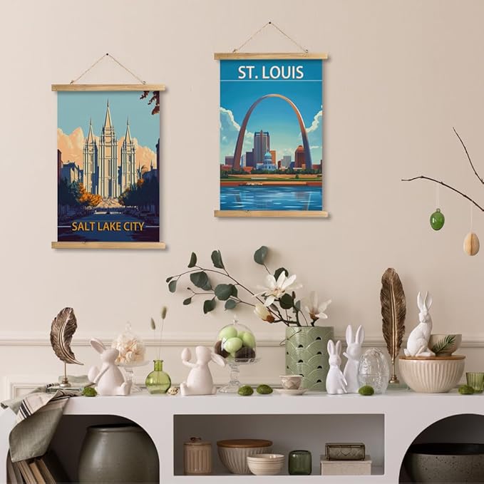 WREVERW Vintage Salt Lake City Poster Canvas Print with Wooden Hanger Frame, Featuring the Historic Salt Lake Temple, Wall Art for Home and Office Decor, 16x23 inches-Ruum Studio Home