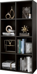 8-Cube Storage Shelf Bookcase - Wooden 4-Tier Floor Standing Open Bookshelf, Modern TV Stand up to 55 Inchs for Home and Office, Black-Ruum Studio Home