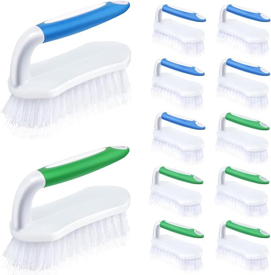 Lallisa 12 Pcs Scrub Brush for Cleaning with Handle Comfortable to Grip Heavy-Duty Flexible Stiff Bristles Scrubber Brushes Bulk for Shower Bathroom Carpet Kitchen Floor Tiles (Blue,Green)-Ruum Studio Home