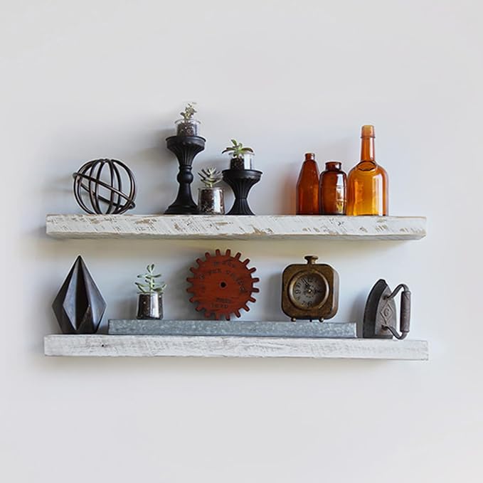 Urban Legacy Reclaimed Barnwood Planks | Floating Shelves for Wall w/Flush Mount Shelf Bracket Set Included | Set of 2 (White Wash, 40"x 4.5"x 2")-Ruum Studio Home