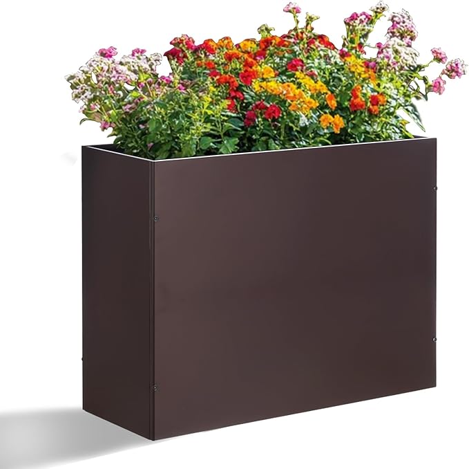 SUNNYPARK Large Metal Planter Box 32”x 12”x 24”, Rectangular Modern Brown Metal Planter Box Heavy Duty with Drainage Holes for Outdoor Garden Patio-Ruum Studio Home