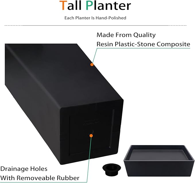 Tall Planters for Outdoor Plants, Large Resin Flower Pots with Saucers for Garden, Front Porch, Patio, Indoor - Set of 2 (Black, 34 inch - 2 Pack)-Ruum Studio Home