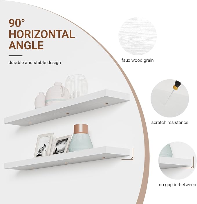 Heimlove Floating Shelves for Wall 48 Inches Long,9.3" Deep White Floating Shelf Set of 2,Wall Mounted Shelves for Bathroom Bedroom Living Room Kitchen Office,Shelf for Books Storage Room Decor-Ruum Studio Home