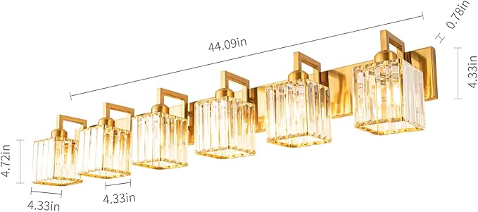 Modern Crystal Bathroom Vanity Light - 6-Lights Gold Brushed Brass Finish Wall Lamp-Ruum Studio Home