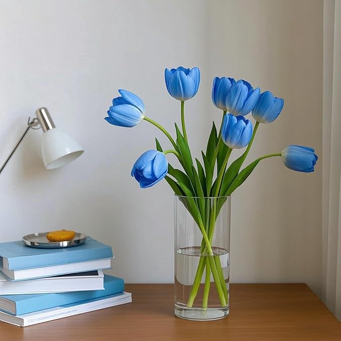 Buart Artificial Tulip in Bulk for Wedding Bridal Bouquet,Fake Flowers for Valentine's Day Mother's Day Easter Table Centerpieces Decorations(Light Blue,Real-Touch,12pcs)-Ruum Studio Home