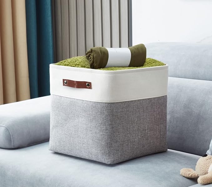 DECOMOMO Storage Cubes, 12x12 Storage Bins, Baskets for Shelves (Grey & White, Cube 12" - 4 Pack)-Ruum Studio Home