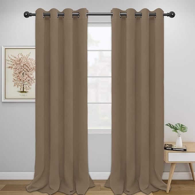 Easy-Going Blackout Curtains for Bedroom, Solid Thermal Insulated Grommet and Noise Reduction Window Drapes, Room Darkening Curtains for Living Room, 2 Panels (52x96 in,Camel)-Ruum Studio Home