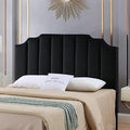 24KF Black Velvet Tufted Queen Upholstered Headboard, Modern Vertical Channel Design California Queen/Full Headboard with Stepped Silhouette Top Edge,Black-Ruum Studio Home