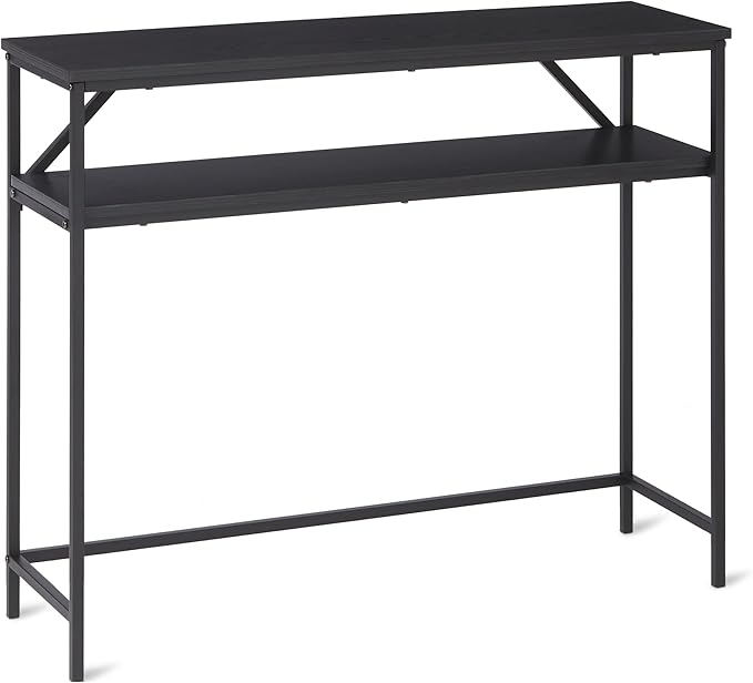 Amazon Basics Rectangular Console Table with Storage Shelf, Steel Frame, 39x31x11.8 in, Black-Ruum Studio Home