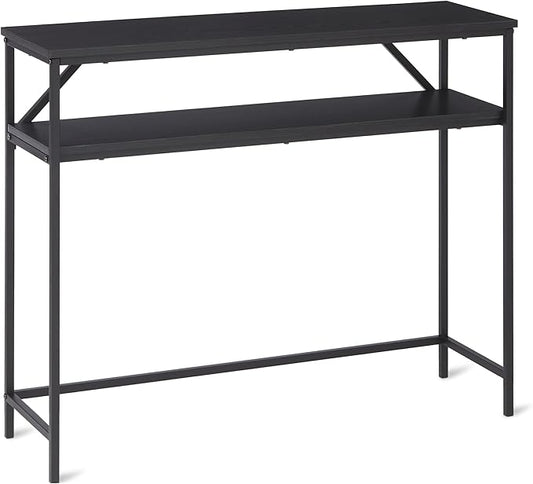 Amazon Basics Rectangular Console Table with Storage Shelf, Steel Frame, 39x31x11.8 in, Black-Ruum Studio Home