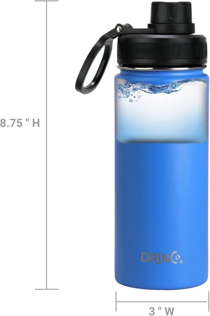 DRINCO Stainless Steel Water Bottle Spout Lid Vacuum Insulated Double Wall Water Bottle Wide Mouth (40oz 32oz 22oz 18oz 14oz) Leak Proof Keeps Cold or Hot (18 oz, 18oz Royal Blue)-Ruum Studio Home