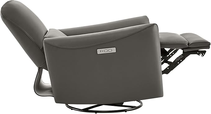 CHITA Power Recliner Chair Swivel Glider, FSC Certified Upholstered Faux Leather Living Room Nursery Reclining Sofa Chair with Lumbar Support, Charcoal-Ruum Studio Home