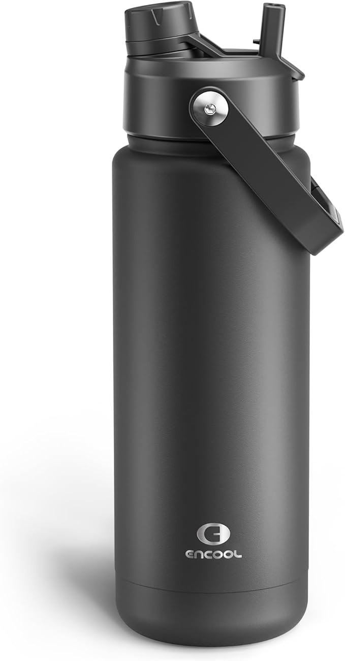 Insulated Water Bottle with Straw Stainless Steel Water Bottle, Leak-Proof, BPA-Free, Double Wall Vacuum Keeps Cold for 24 Hours for Sports, Travel, School (32 oz, Black Night)-Ruum Studio Home