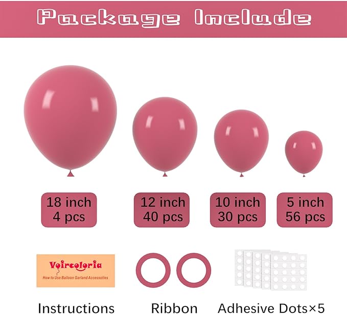 130pcs Retro Hot Pink Balloons Different Sizes 18" 12" 10" 5" Blush Hot Pink Latex Balloon Garland Arch Kit for Birthday Baby Shower Valentine's Day Wedding Gender Reveal Party Decorations-Ruum Studio Home