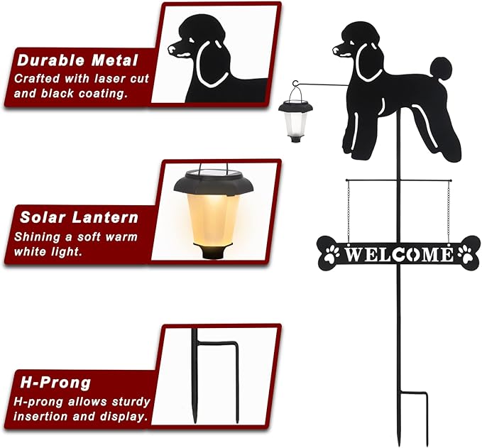 BAYN Solar Poodle Garden Stakes Decorative with a Lantern Dog Silhouette Welcome Sign Outdoor Garden Decor for Yard, Lawn, Patio, Pathway-Ruum Studio Home