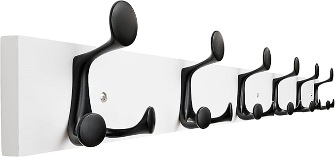SKOLOO 39-Inch White Wood Coat Rack Wall Mount with 6 Triple Hooks - Ideal for Family Entrances, Classrooms, and Pet Supplies Storage - Perfect Coat Hooks for Wall, Pack of 2-Ruum Studio Home