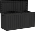 90 Gallon Lockable Resin Deck Box with Wheels, Waterproof & UV-Resistant Outdoor Storage Box for Outdoor Cushion Storage, Garden Tools & Pool Accessories Storage, Black-Ruum Studio Home