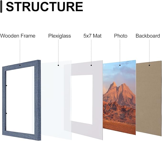 Vittanly 8x10 Picture Frames Set of 9, Shatter Resistant Plexiglass, Display 5x7 Pictures with Mat or 8x10 without Mat, Photo Frames for Wall or Tabletop, Engineered Wood, Navy-Ruum Studio Home