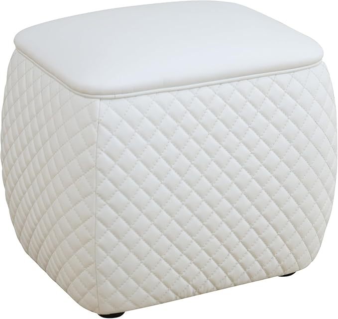 Ottoman Rectangular Storage Ottoman Bench, Faux Leather Footrest, Stool Footstool for Living Room, Bedroom, Entryway, White, 19.5"x15.5"x18"-Ruum Studio Home