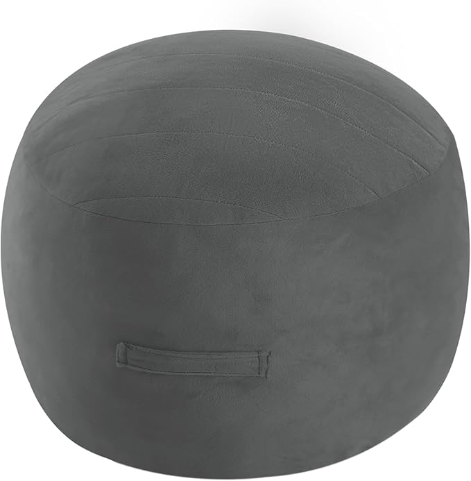 MeMoreCool Round Stuffed Pouf Ottoman Foot Rest, Floor Pouf Foot Stool with Soft Foam Chunk Filling, Small Round Ottoman Footstool Circle Footrest for Living Room, Dark Grey-Ruum Studio Home