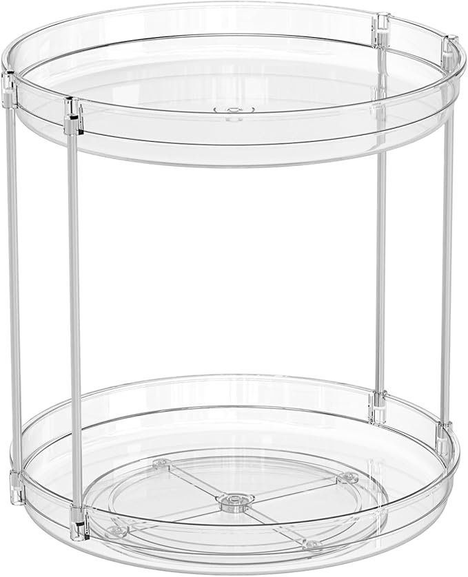 2 Tier Lazy Susan Turntable for Cabinet,Countertop,Pantry,9.5"W Spinning Seasoning Organizer,Double Rotating Kitchen Spice Rack Organizer and Condiments,Medicine,Vitamin Bottle Organizer Carousels,1Pc-Ruum Studio Home
