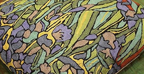 Van Gogh Irises Pillow Cover Green Floral Pillowcase Needlepoint Flower Chair Cushion Accent Botanical Flowery Outdoor Cushions Plant Hand Embroidered Wool Size 18x18-Ruum Studio Home