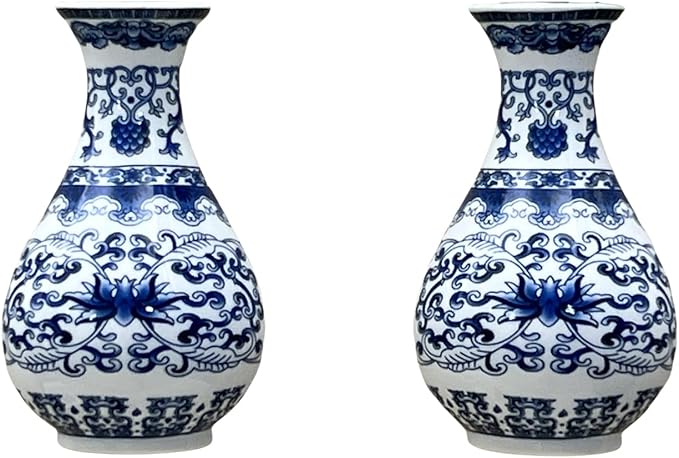 Set of Two Blue and White Porcelain Wall Vases for Flowers – Handmade Chinoiserie Ceramic Wall Mounted Flower Vase, Decorative Hanging Vases for Living Room, Bookshelf & Indoor Décor-Ruum Studio Home