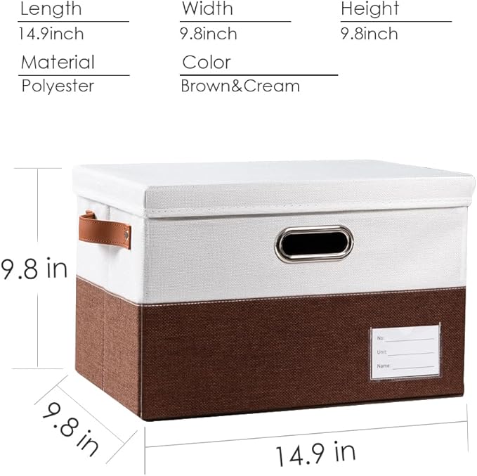PRANDOM Foldable Storage Bins with Lids [3-Pack] Fabric Collapsible Storage Boxes Baskets Cubes Containers with Handles for Closet Living Room Bedroom (Brown & White 14.9x9.8x9.8'')-Ruum Studio Home