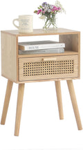 MaxSmeo Modern Nightstand Rattan Side End Table with Storage, for Living Room, Bedroom and Small Spaces, Accent Bedside Farmhouse Tables with Solid Wood Legs, Easy Assembly (Natural Walnut)-Ruum Studio Home